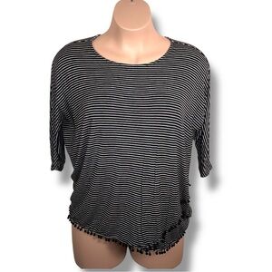 1X Isla Woman Black White Stripe Top 3/4 Sleeve Layered Style Stretch Casual